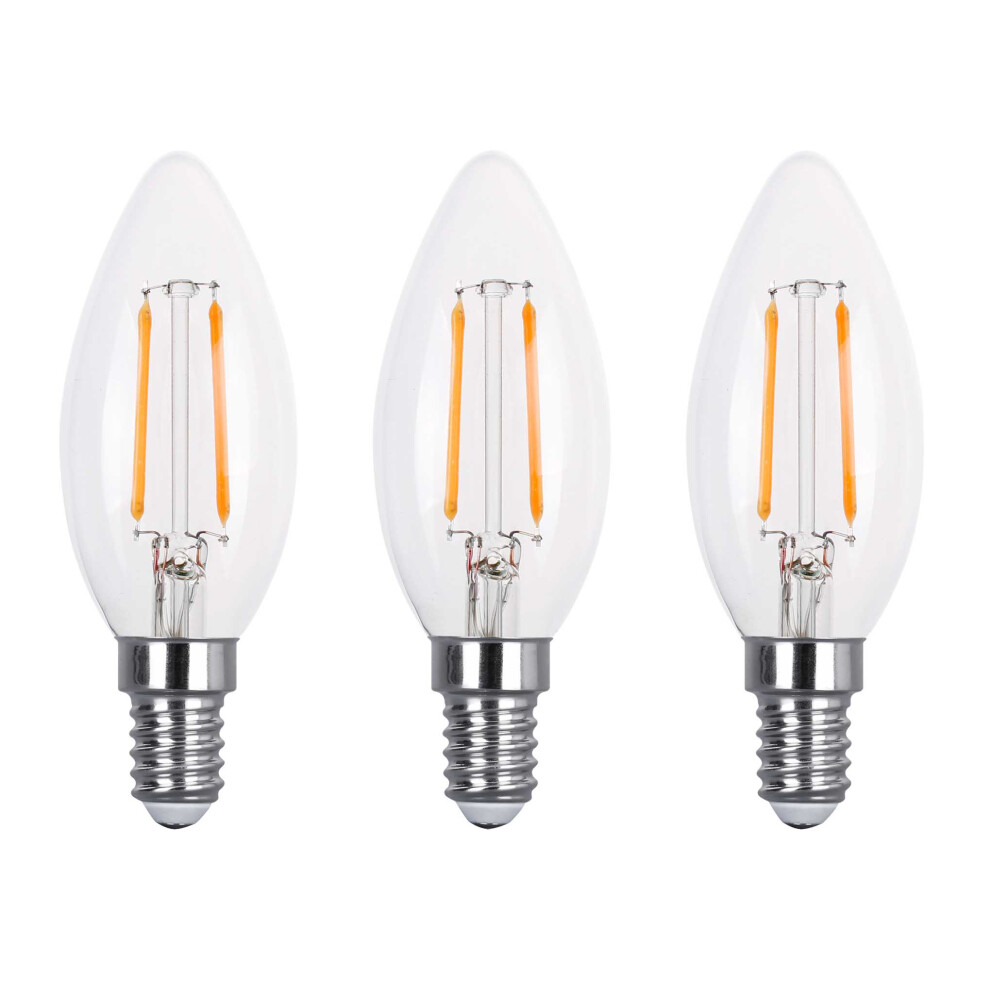 (3 Pack) LED Filament Light Bulb C37 Candle Bulb E14 Screw 2.0w equiv brightness 30w Warm White 2700K Chandelier Energy Saving