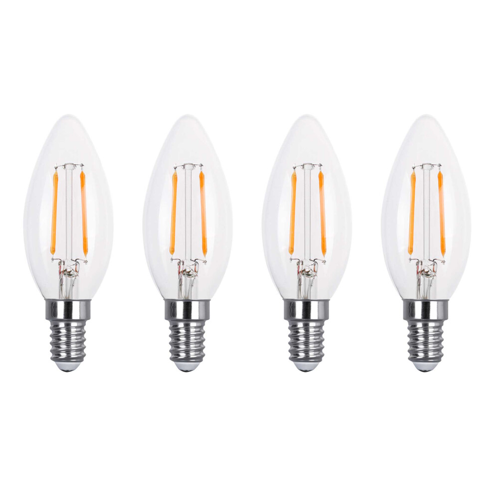 (4 Pack) LED Filament Light Bulb C37 Candle Bulb E14 Screw 2.0w equiv brightness 30w Warm White 2700K Chandelier Energy Saving