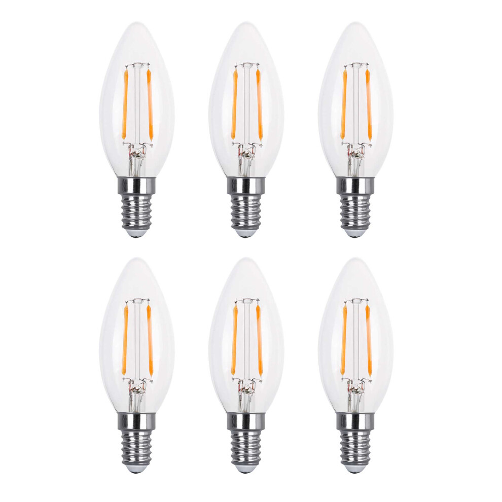 (6 Pack) LED Filament Light Bulb C37 Candle Bulb E14 Screw 2.0w equiv brightness 30w Warm White 2700K Chandelier Energy Saving