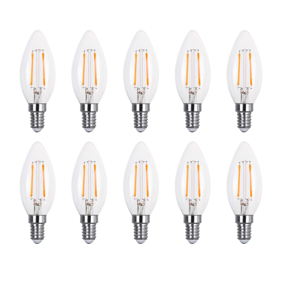 (10 Pack) LED Filament Light Bulb C37 Candle Bulb E14 Screw 2.0w equiv brightness 30w Warm White 2700K Chandelier Energy Saving