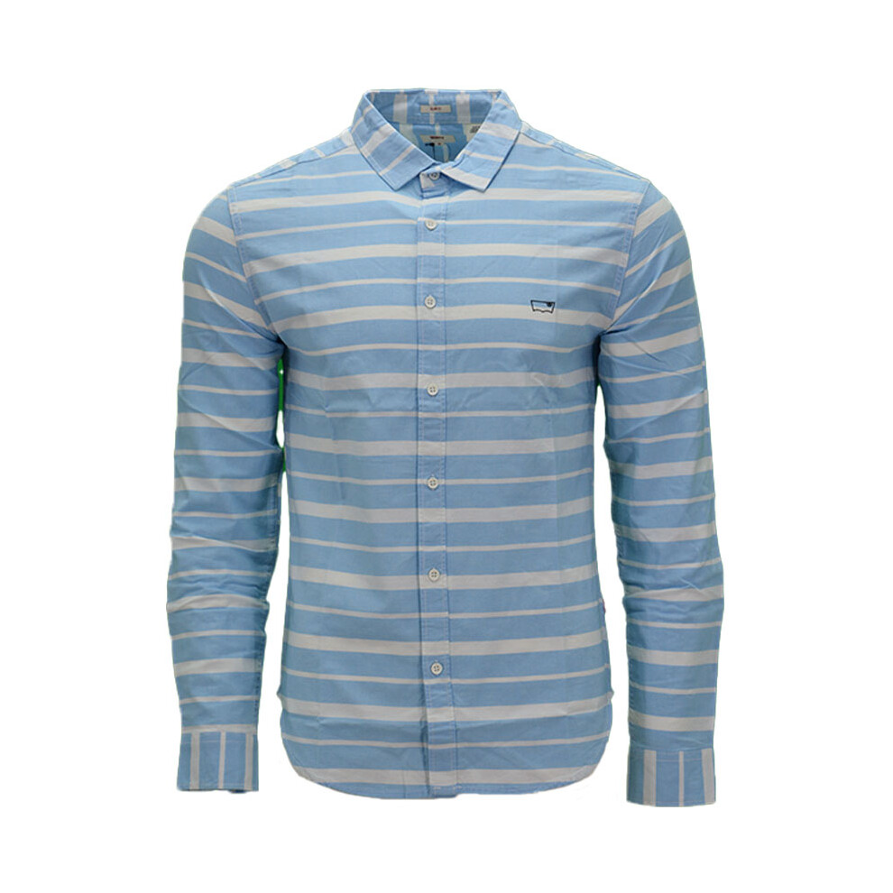Levi's (Sky Blue And White Stripe, S) Mens Shirts Cotton Long Sleeve Flannel Shirt Blue,White