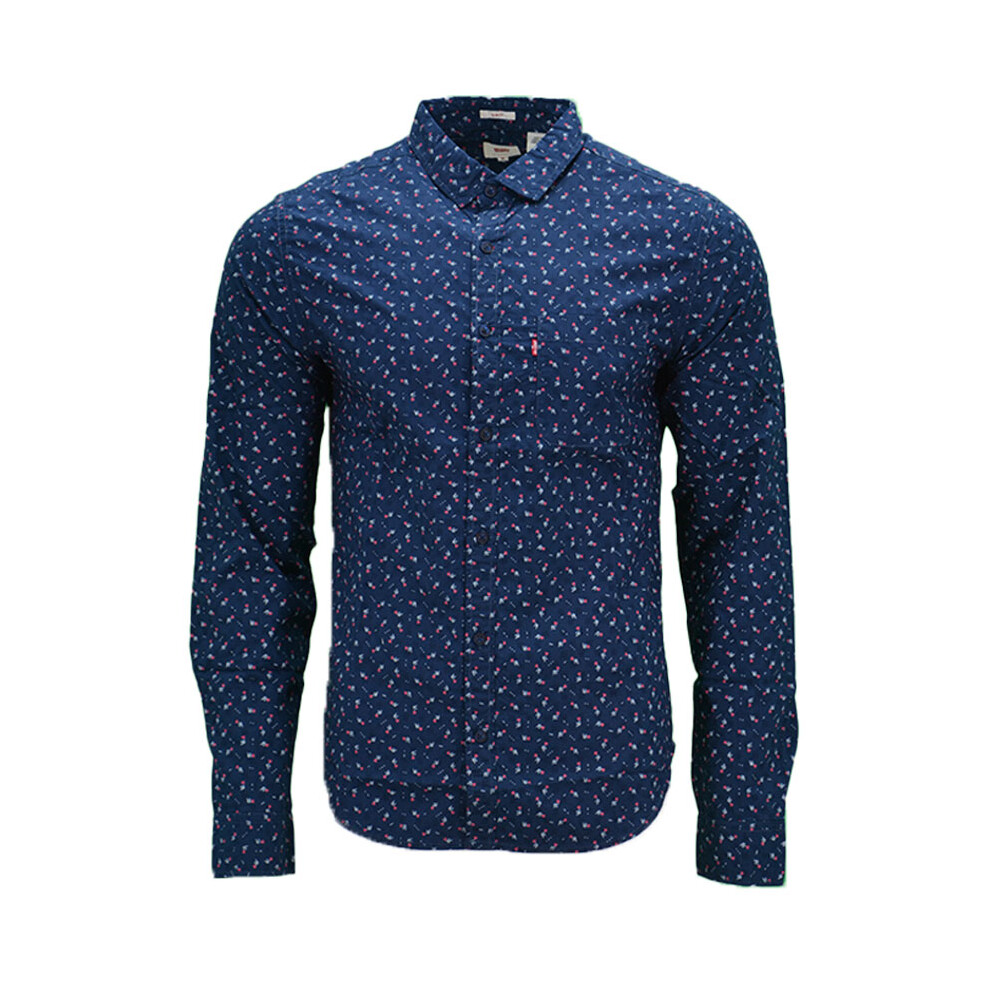 Levi's (Navy Flowery, Xl) Mens Shirts Cotton Long Sleeve Flannel Shirt Blue