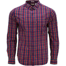 (Red and Orange Stripe, L) LEVIS Mens Shirts Cotton Long Sleeve Flannel Shirt