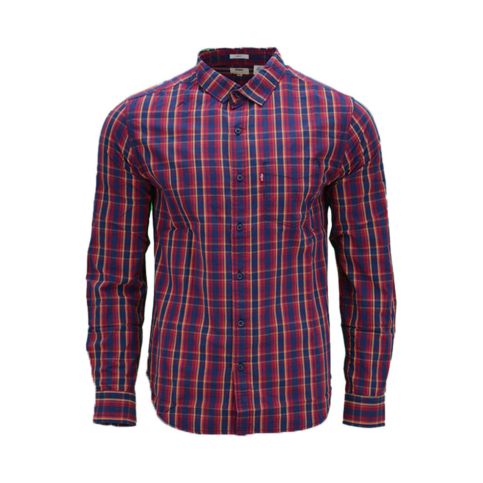 Levi's (Red And Orange Stripe, L) Mens Shirts Cotton Long Sleeve Flannel Shirt Orange,Red