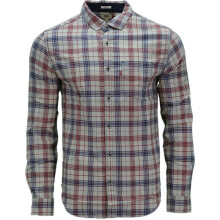(Beige and Red Stripe, S) LEVIS Mens Shirts Cotton Long Sleeve Flannel Shirt