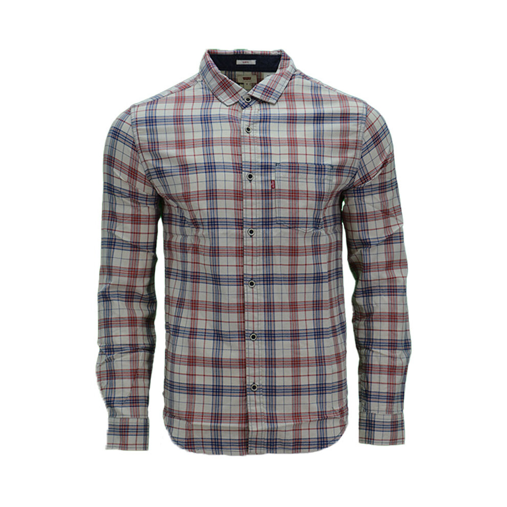 Levi's (Beige And Red Stripe, S) Mens Shirts Cotton Long Sleeve Flannel Shirt Red,Cream