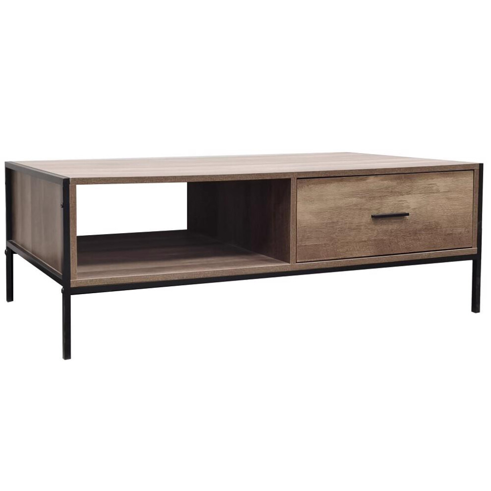 FWStyle Loft Industrial Oak Effect Large Coffee Table with Drawer and Shelf