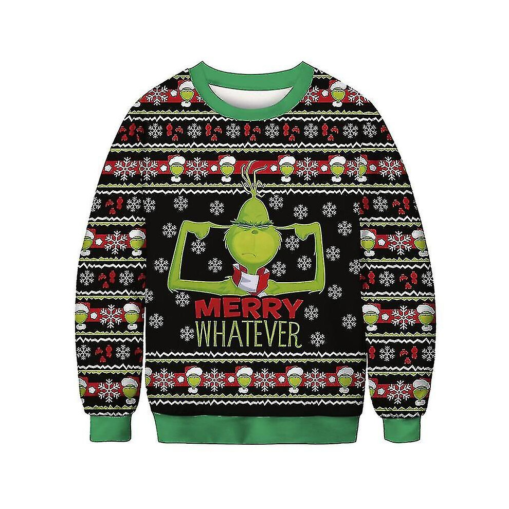 (BFT134, XXXXL) Unisex's Ugly Christmas Sweater 3d Digital Print Holiday Party Crewneck Sweatshirt Pullover Men Women Tacky Xmas Jumper Tops