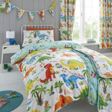 Girls Boys Kids Cute Dinky Dinosaurs Toddler Cot Bed Reversible Duvet Cover Bedding Set
