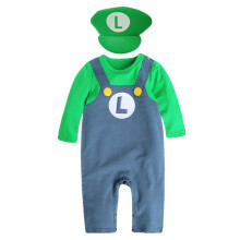 (Green, 18-24M) Super Mario Bros Cosplay Crawling Suit Romper Jumpsuit Baby Roleplay Outfit With Hat Halloween Gifts