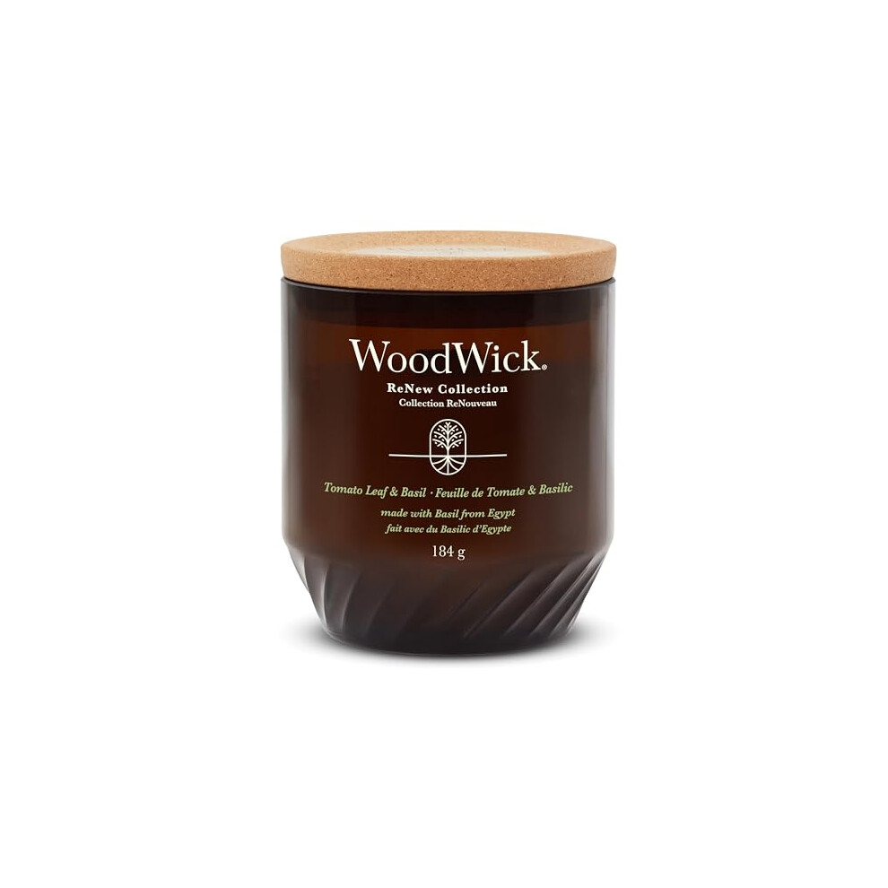 Renew Scented Candle with Crackling Wick | Tomato Leaf & Basil Medium Candle | Plant Based Soy Coconut Wax Blend | Made