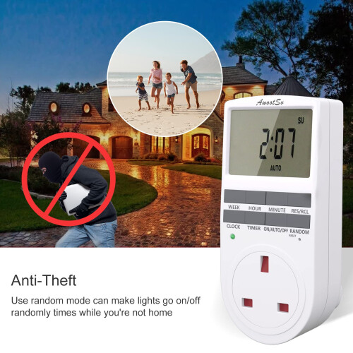 2 Pack Awootsv Digital Security Timer Plug Socket 10 ON-Off Programs Programmable Switch Timer with Random Mode, for 1