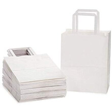 - Kraft White Paper Bag With Handles - SOS Flat Block Bottom - Ideal As Disposable Lunch Bag, Shopping, Gift, Takeaway,