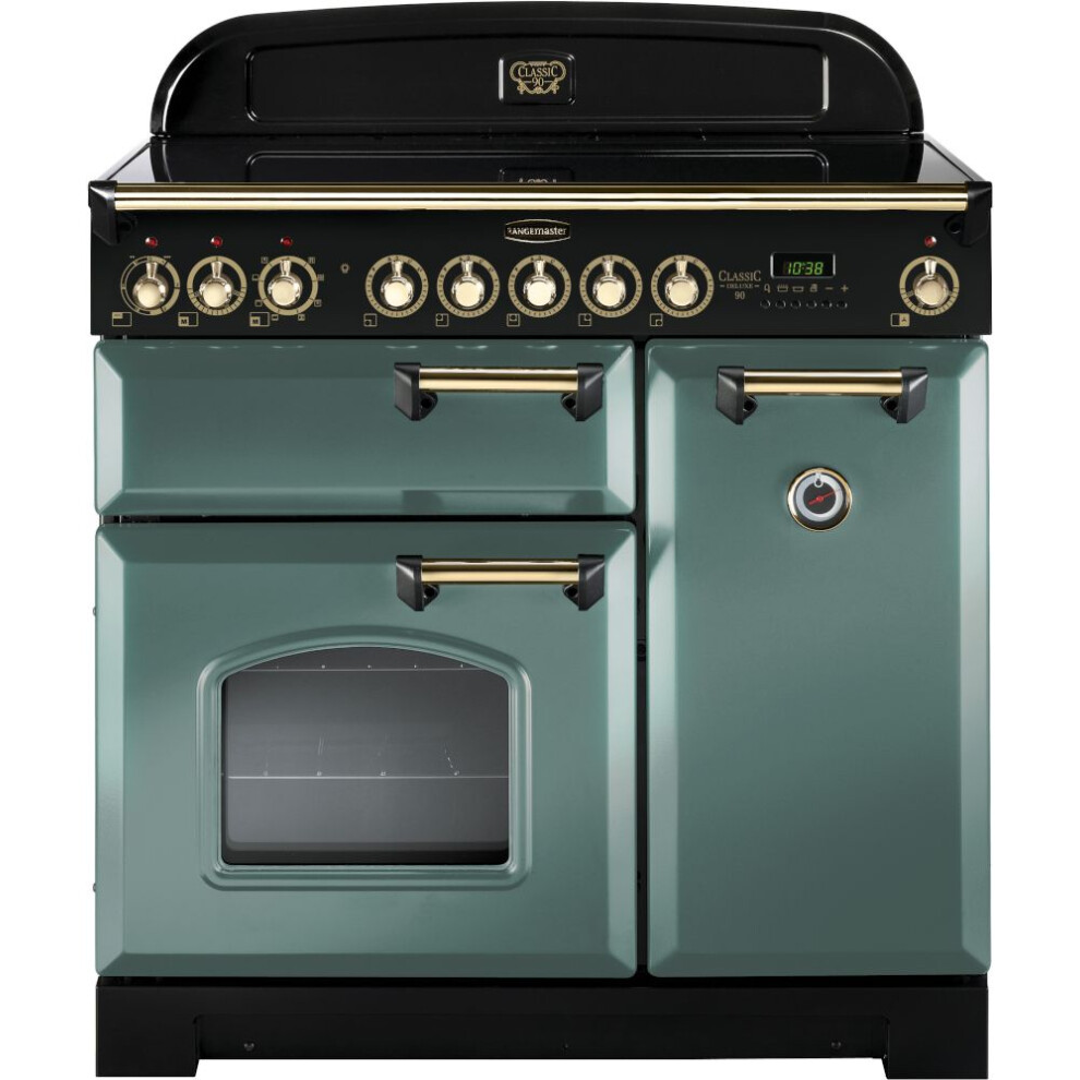 Rangemaster CDL90EIMG/B Classic Deluxe Mineral Green / Brass 90cm Induction Range Cooker