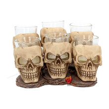 Six Shooter Skulls (Set of Six) Shot Glasses 14cm Ivory