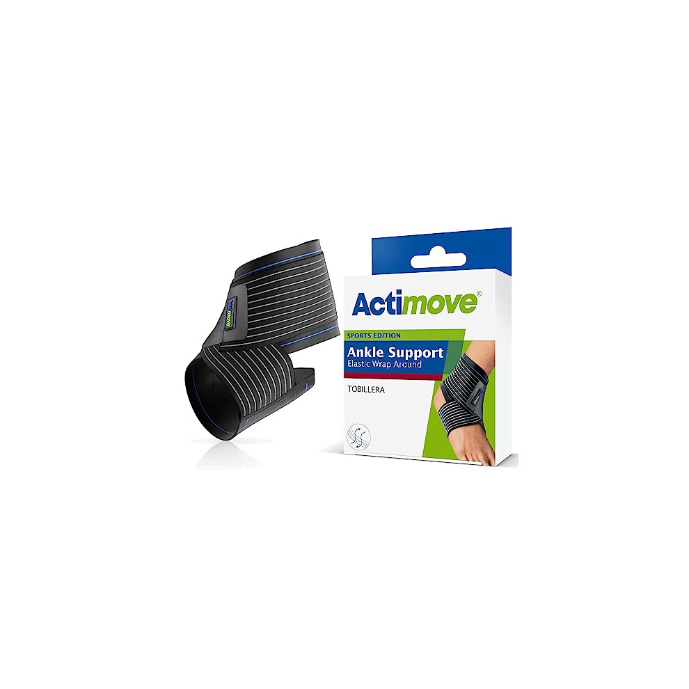 Actimove Black - Sports Edition - Elastic Wrap-Around Ankle Support - For Pain Relief & Support - Latex And Neoprene Free