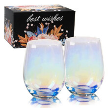 Stemless Wine Glass, Wine Glasses, Rainbow Glasses, Large Red Wine or White Wine Glass Set of 2, Iridescent Glasses,