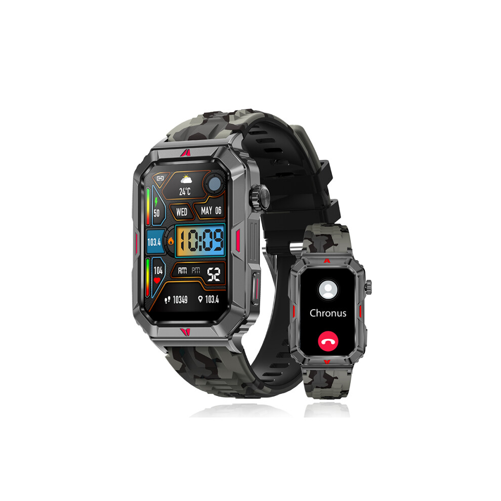 Chronus Smart Watch For Men 1.57'' Square Screen Fitness Tracker For Android Ios Camouflage Black 6976918345851
