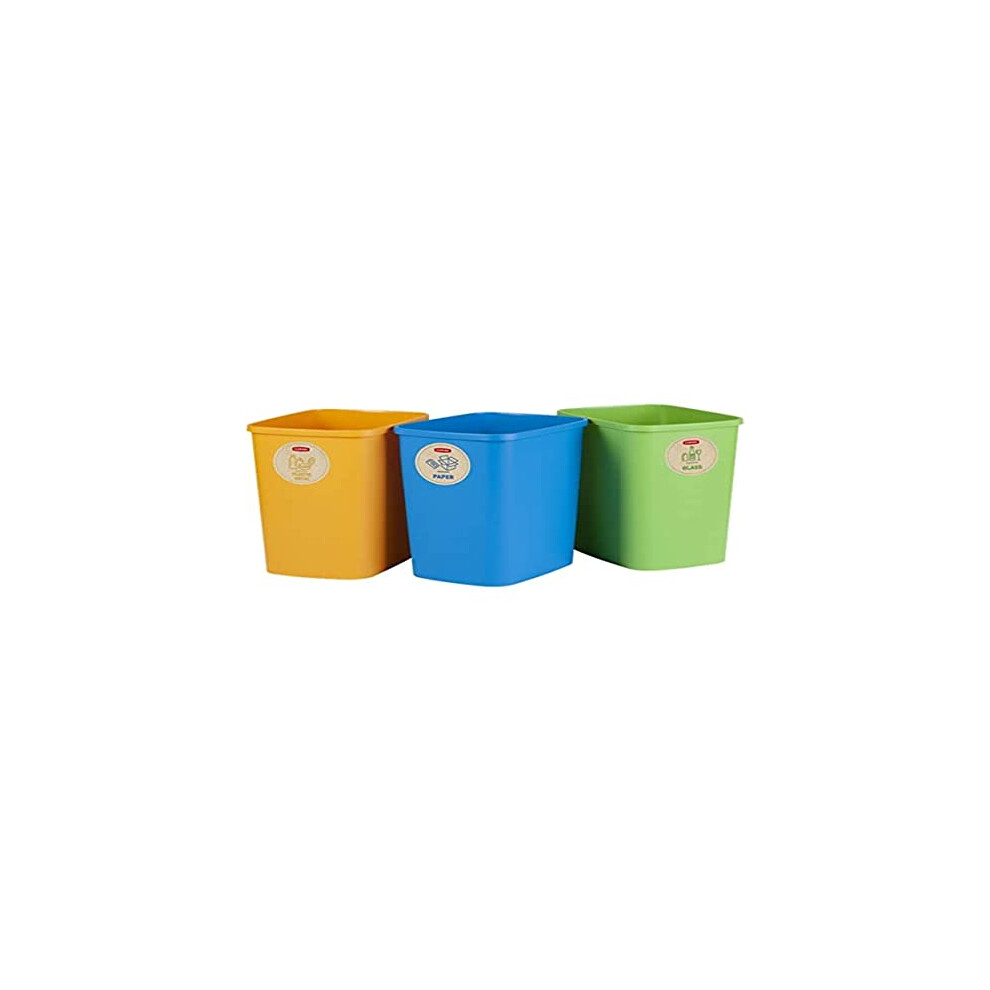 Eco Friendly Set of 3 Waste Separation System Waste Separation Paper Glass and Plastic Recycling Bucket Made of Plastic