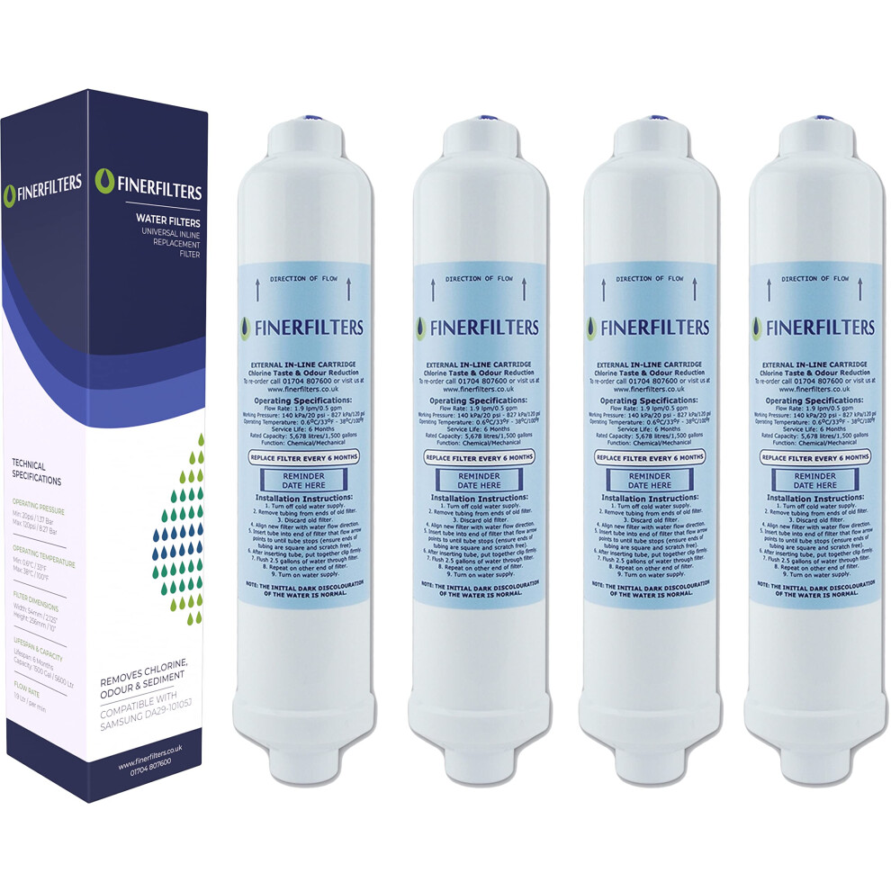 Finerfilters 4 X Rangemaster Fridge Compatible Water Filter Cartridge, Fits Sxs Series Fridges With External Filters,Ff-6010Pf