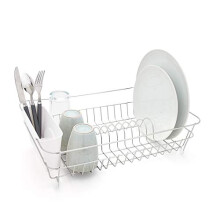 - Dish Drainer - Anti Rust Drying Rack – Chrome with White Cutlery Basket