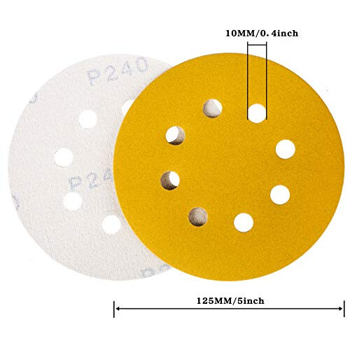 100pcs 125mm sanding discs, Sanding Discs Pads for Random Orbital Sander pads and All Oscillating Tools, yellow sanding 1