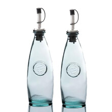 Authentic Recycled Glass' Oil and Vinegar Drizzle Bottle Set - 2 Bottle Set with Pourers