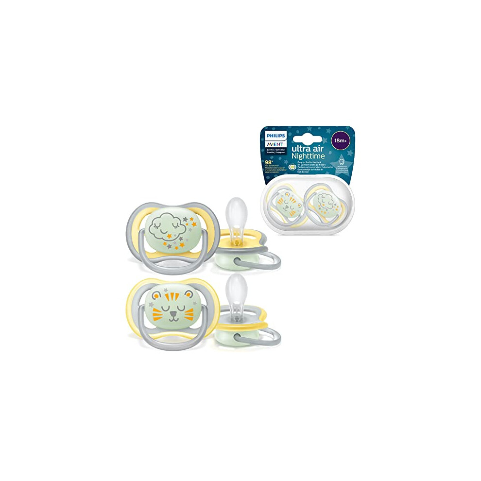 Avent SCF376/01 2 Ultra Air Dummies, 18 Months and +, Orthodontic and BPA , Glow in The Dark