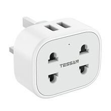 Double Shaver Plug Adaptor UK with 2 USB, TESSAN 2 Pin to 3 Pin Adapter Plug Socket for Bathroom Electric Razor,