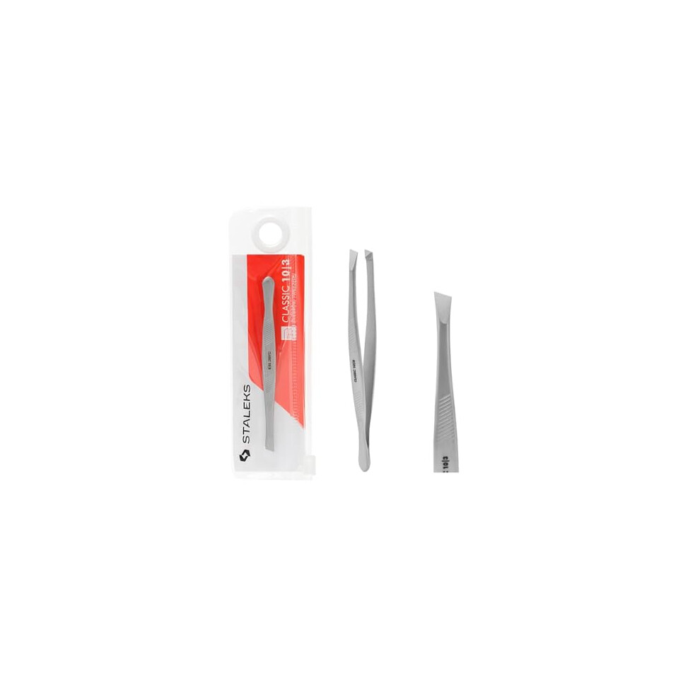 Staleks Pro Precise Brow Tweezers With Wide Slanted Edges. Medical Grade Stainless Steel. Classic 10/3