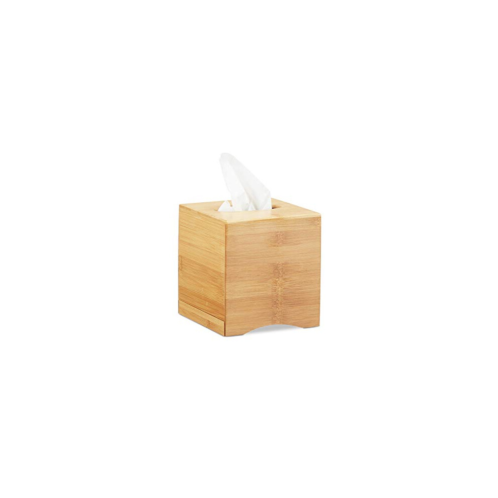 Square Facial Tissue Box, Wooden Bamboo Cosmetic Tissue Dispenser, Cover, HWD: 15.5 x 14.5 x 14.5 cm, Natural-image-OPC-PDQXMFN-NEW