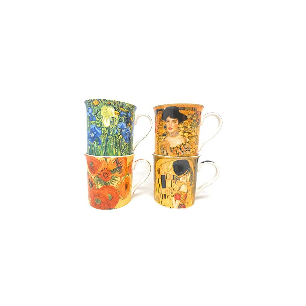The Leonardo Collection Set Of Four Mixed Masters Classic Van Gogh And Klimt Mugs Fine China Coffee Tea Cups Mugs