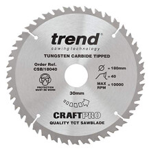 CraftPro TCT Medium & Fine Finish Trimming Cross-Cutting Sawblade for Wood, 180mm Diameter, 30mm Bore, 40 Teeth, 2.4mm