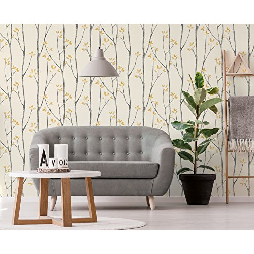 Fine Decor Urban Walls UW24776 Scandi Tree Sidewall, Mustard 1