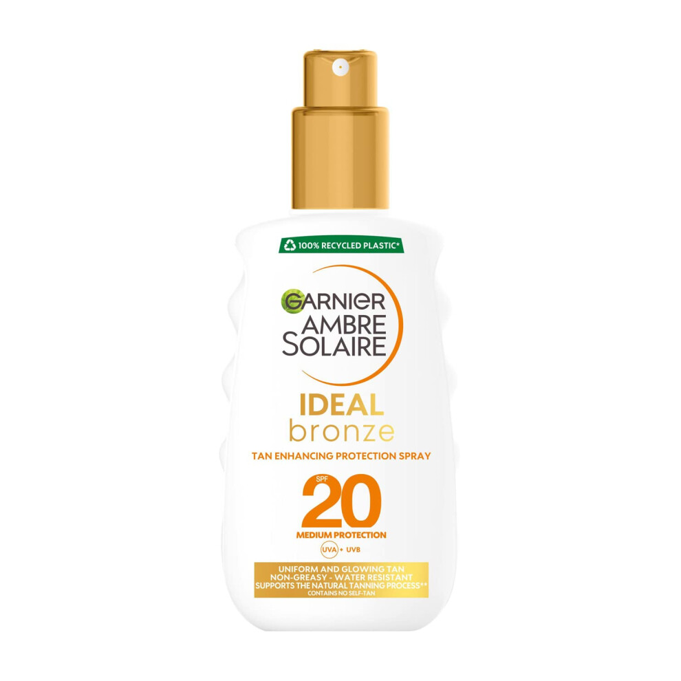 Ambre Solaire Ideal Bronze Protective Sun Cream Spray SPF20, High Sun Protection Factor 20, Uniform Glow & Tan, Water