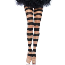 Glam Women's Black & Nude Striped Pantyhose