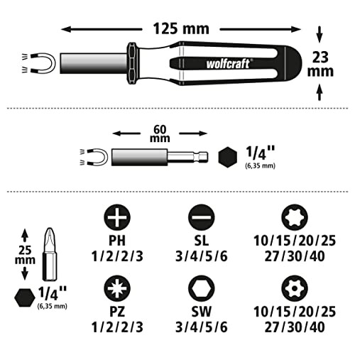 wolfcraft Bit Box Flat / Crosshead (PH/PZ) / TORX (T) / TORX With Bore Hole / Hexagonal, 32 Pcs. I 1388000 1