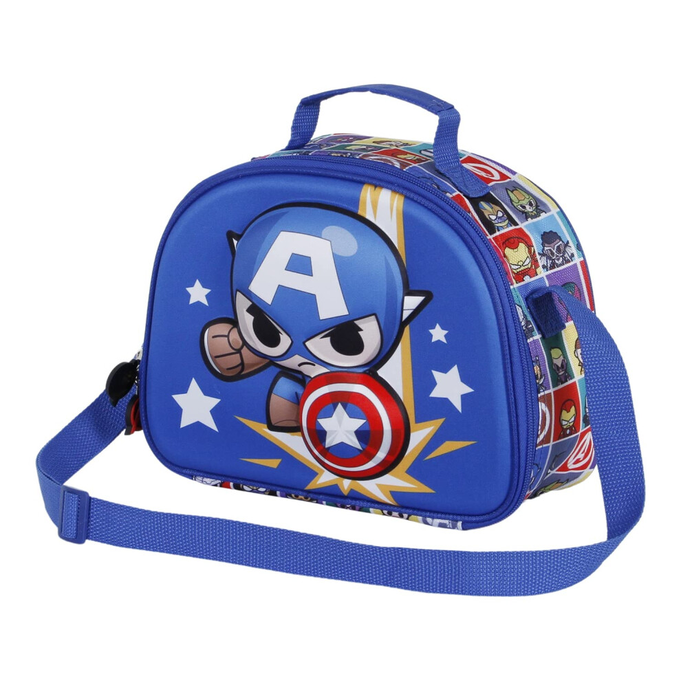 Captain America Punch-3D Lunch Bag, Blue, 25.5 x 20 cm