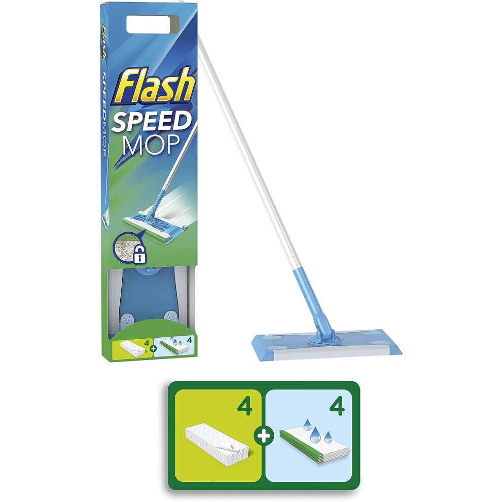 Flash Speed Mop Floor Cleaner Starter Kit, Spray Mop, All-In-One Floor Mopping System (4 Wet + 4 Dry Pads)