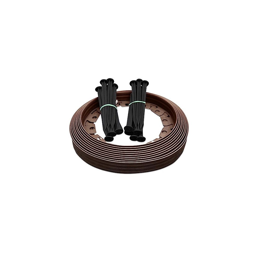 Lawn Edging 10M Flexible Brown Garden Border With 20 Pegs For Beds & Lawns 40Mm High - Mypurecore 5060603862158