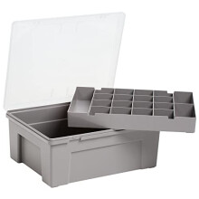 5.04.01 38cm Plastic Organiser Box with 19 Division Tray, Soft Grey