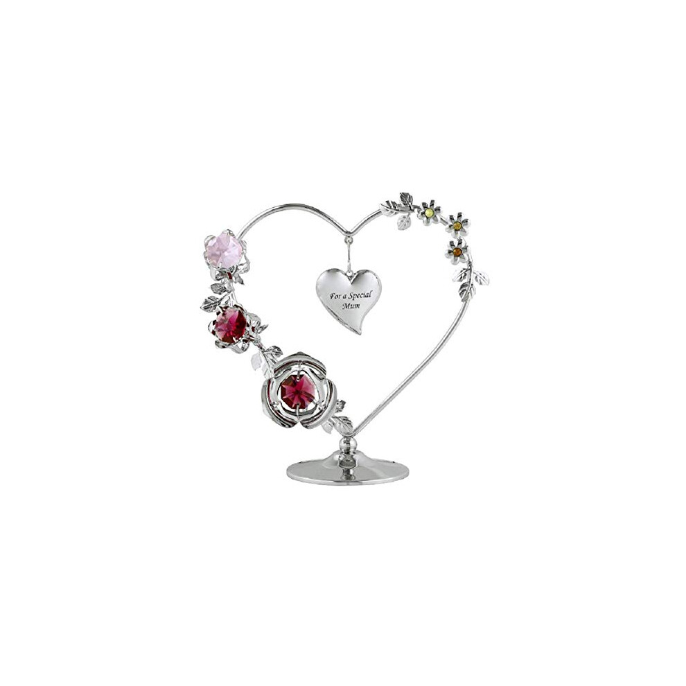 Love Heart Ornament With Bohemian Crystals Gift Boxed Red & Pink Crystals Silver Chrome Plated Figurine For Mum Nan