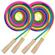 16 FT Long Jump Rope for Kids, 2 Pack Adjustable Double Dutch Skipping Rope with Wooden Handle, Multiplayer Rainbow