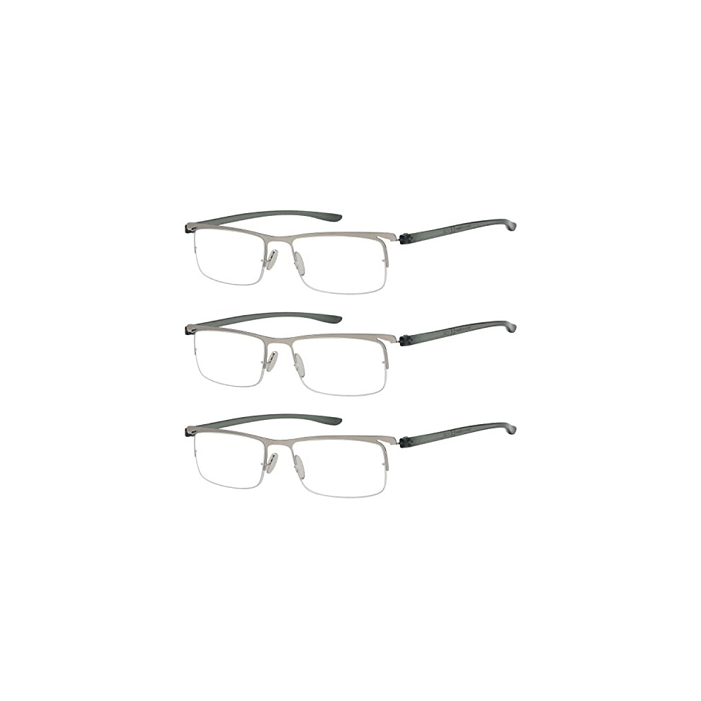Photos - Glasses & Contact Lenses 3 Pairs Half-rim Reading Glasses Silver Frame Reader Eyeglasses for Men Women Reading +2.25