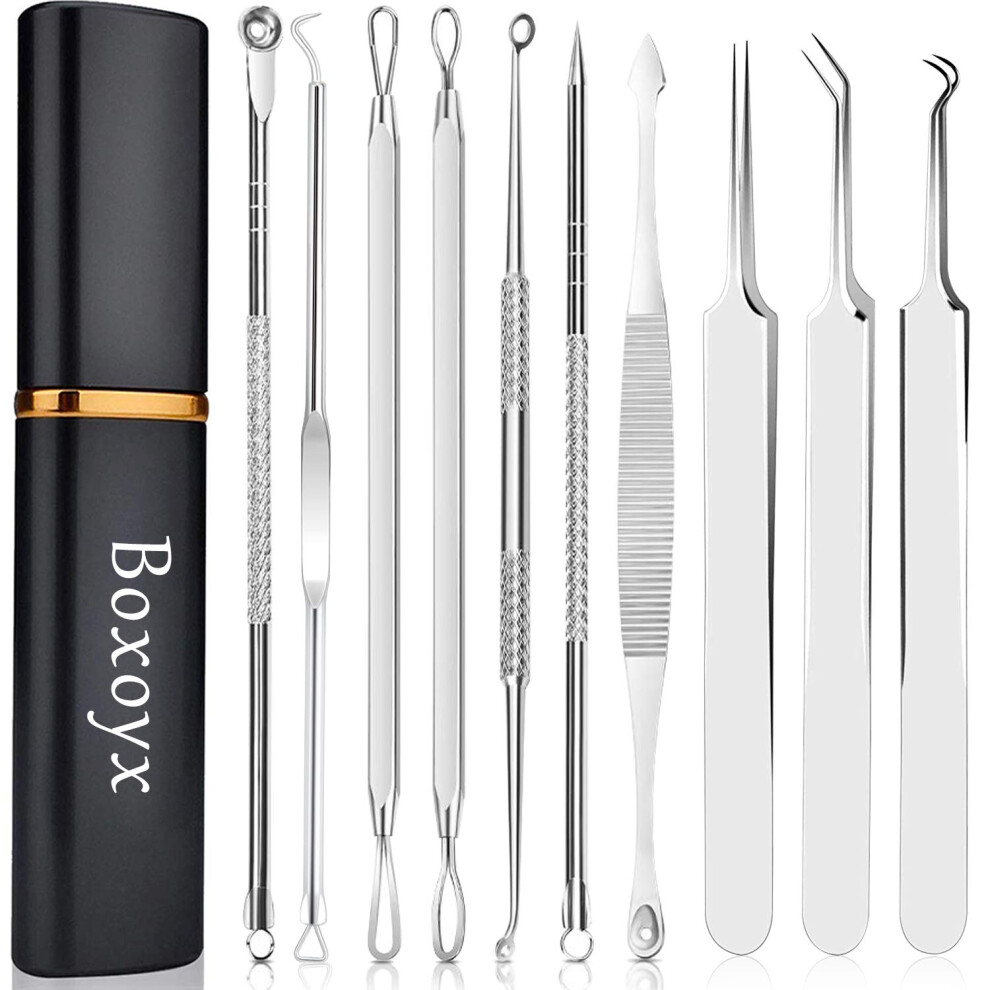 Boxoyx Blackhead Remover Tool, 10 Pcs Professional Pimple Comedone Extractor Popper Tool Acne Removal Kit - Treatment