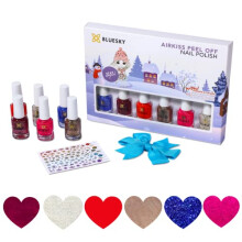 Kids Nail Varnish Set - Winter Set Pink, Blue, Red, Gold, Silver, Glitter. Easy Peel-off, Non-Toxic, Water- based, Odour
