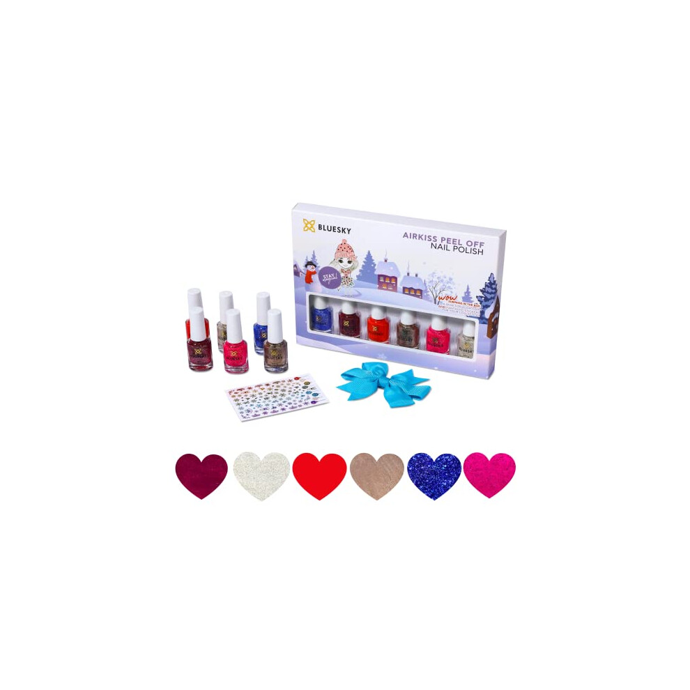 Bluesky Kids Nail Varnish Set - Winter Set Pink, Blue, Red, Gold, Silver, Glitter. Easy Peel-Off, Non-Toxic, Water- Based, Odour Blue,Pink,Red