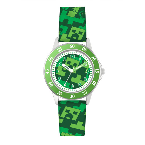 Minecraft Minecraft Kids Creeper Dial Watch - Green Printed Silicone Strap Quartz Analog 2-Hand Time-Teaching Feature