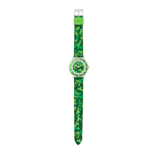 Minecraft Minecraft Kids Creeper Dial Watch - Green Printed Silicone Strap Quartz Analog 2-Hand Time-Teaching Feature 1