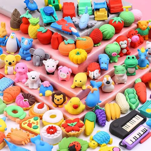 100 Pcs Animal Erasers 3D Cartoon Erasers Pencil Erasers for Kids Mini ...